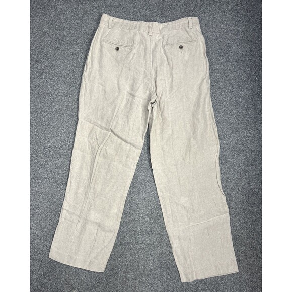 Eddie Bauer Linen Pants Men's Size 35x32 Beige Khaki Pleated Dress Slacks - Picture 8 of 8